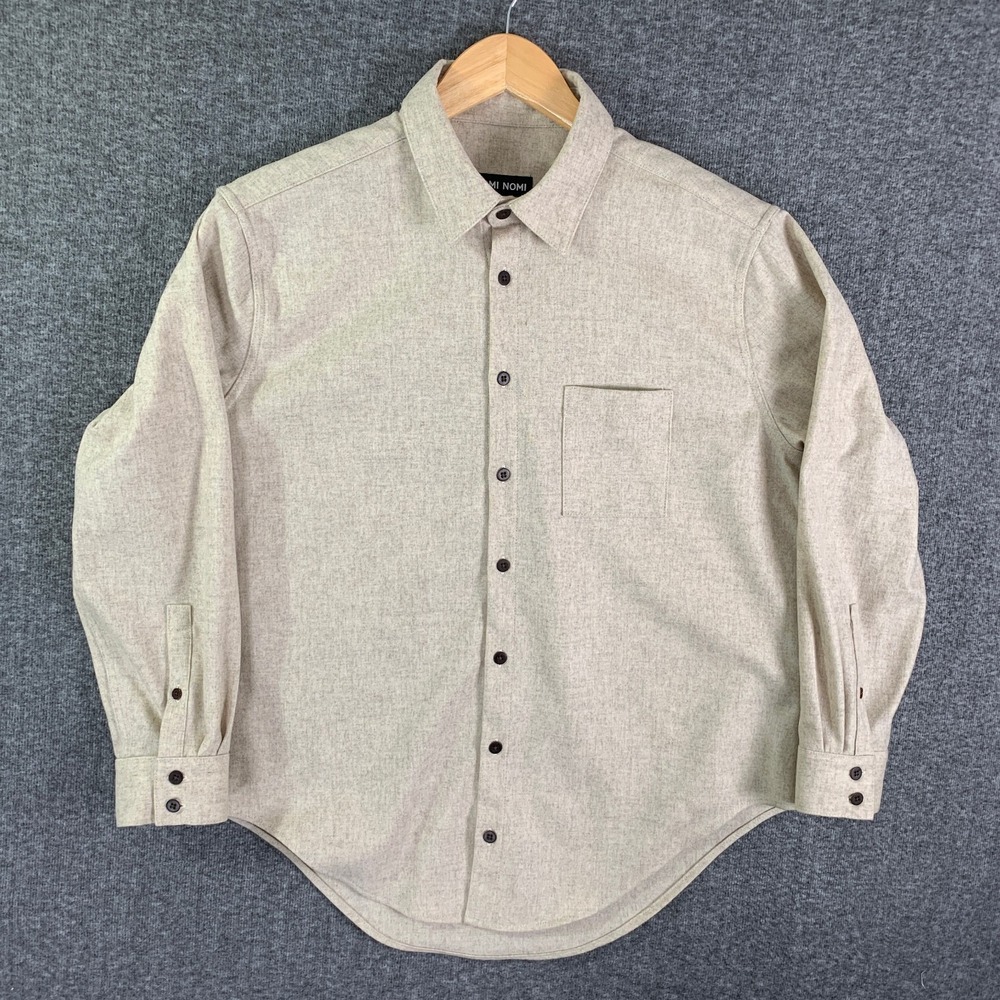 Naomi Nomi Wool Workshirt Women Large Brown Button Up Casual Preppy Merino Wool